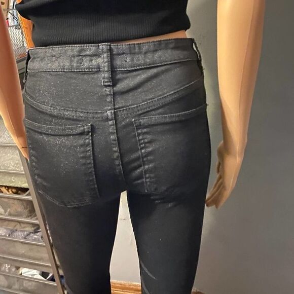Free People High-Rise, High-Waisted Black Sparkle Glitter grunge Jeans - Sz 25 - Picture 5 of 11
